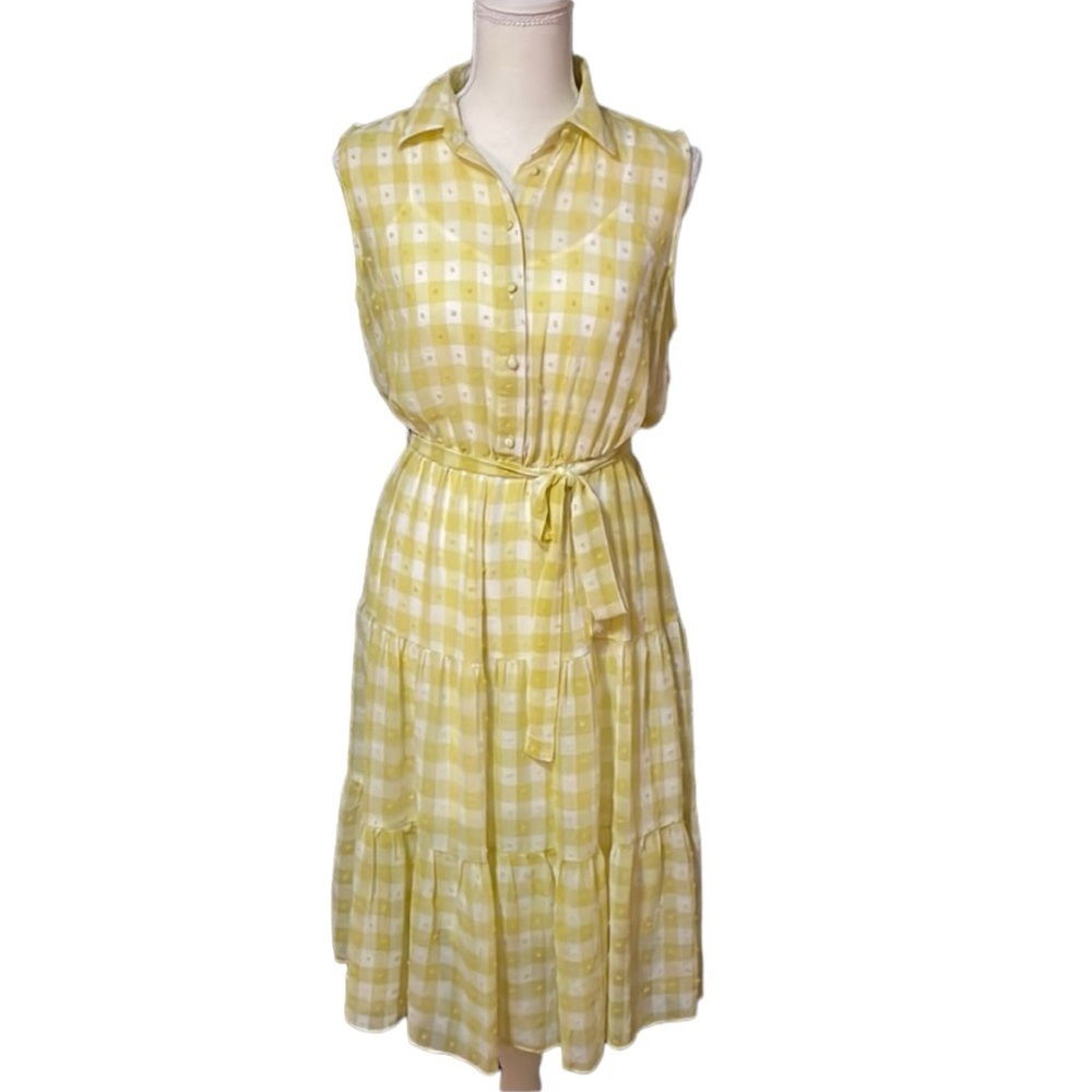 34. Nanette Lepore Yellow White Checkered‎ Midi Dress